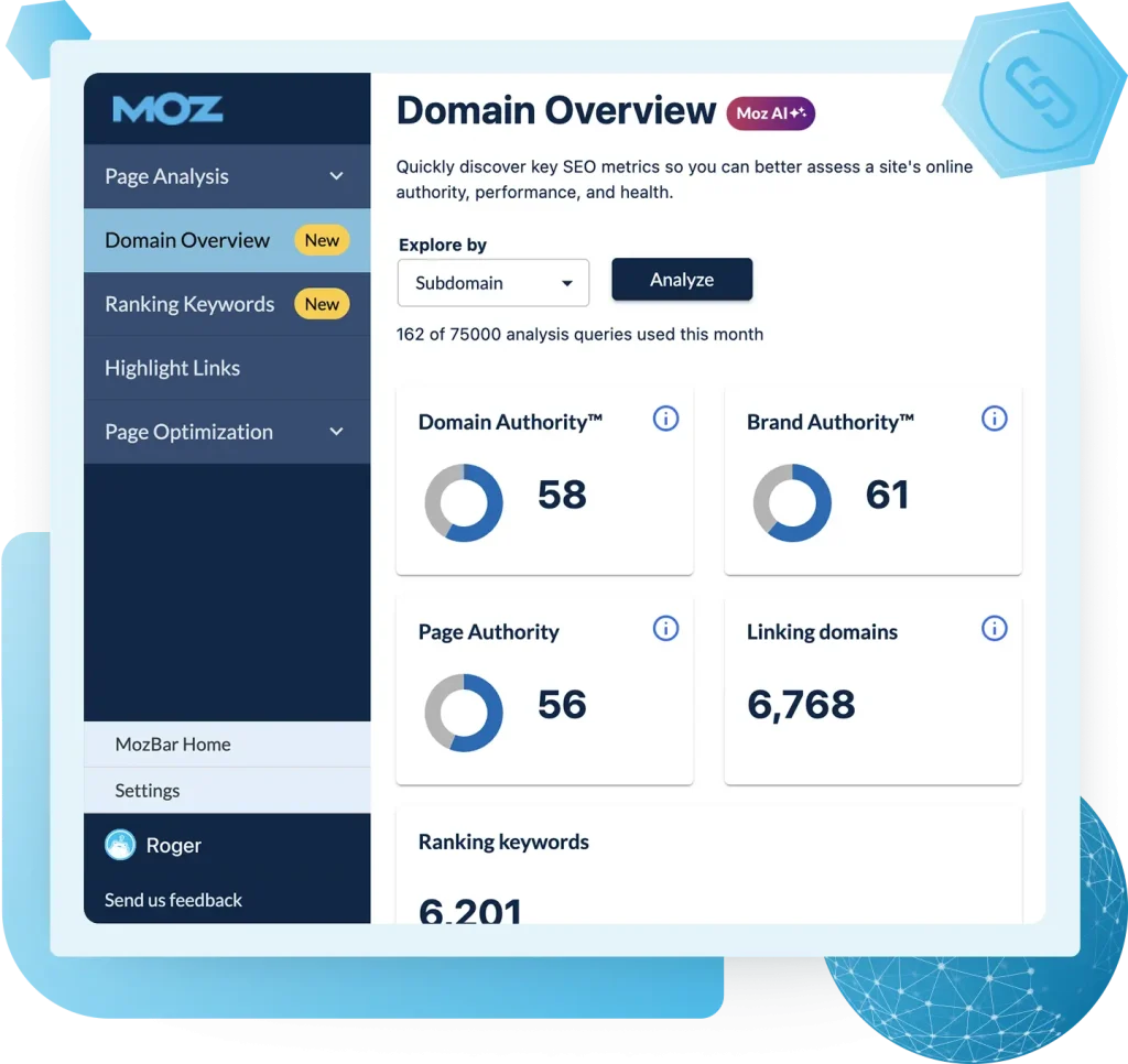 screenshot of moz software UI